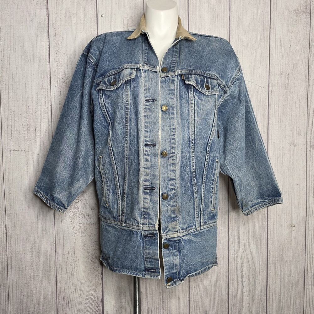 Vintage Levi's 932 Long Denim Chore Jacket Corduroy Collar USA